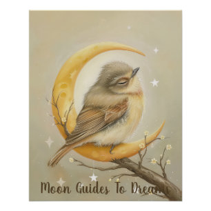 Póster Bebê passarinho robin dormindo na Lua