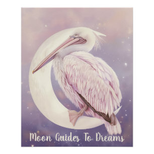 Póster Bebê pássaro pelicano dormindo na lua