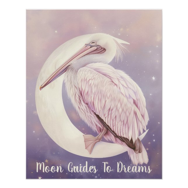 Póster Bebê pássaro pelicano dormindo na lua (Frente)