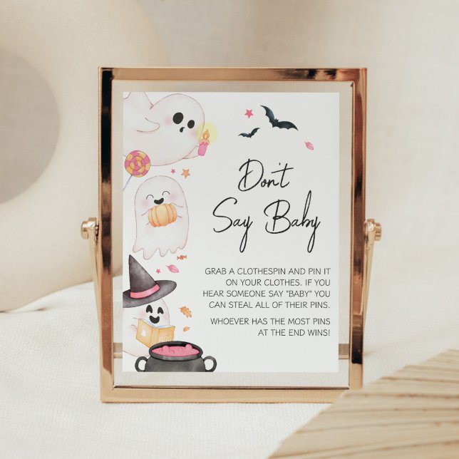 Poster Bebê Pequeno Boo-Halloween Não diga amor (Pink Little Boo Baby Shower Don't Say Baby Sign)