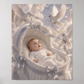 Poster Bebê - pombas elegantes decorando berço de bebê