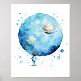 Poster Bebê-Rapaz Astronauta Watercolor
