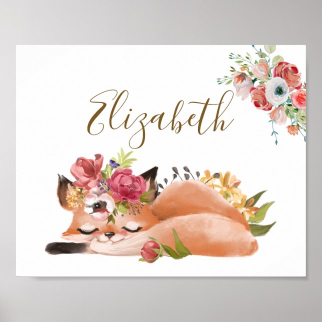 Poster Bebê raposa em aquarela fofa personalizado (Frente)