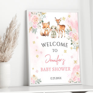 Poster Bebê rosa de inverno chá sinal de boas-vindas