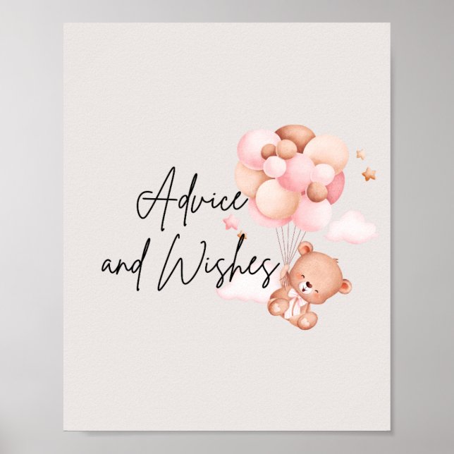 Poster Bebê Rosa Urso e Balões - Conselhos e Desejos (Frente)