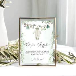 Poster Bebê Roupas Boho Chá de fraldas Verde Raffle