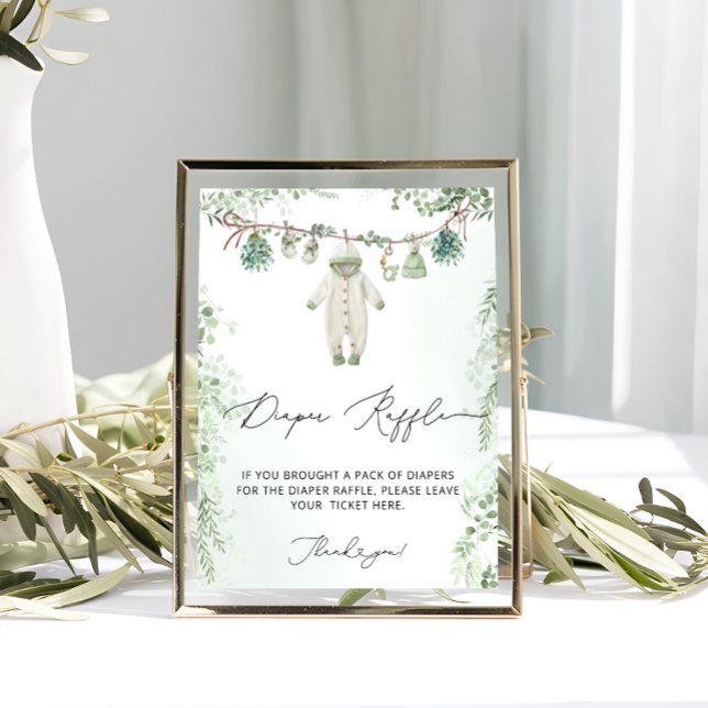 Poster Bebê Roupas Boho Chá de fraldas Verde Raffle (Criador carregado)