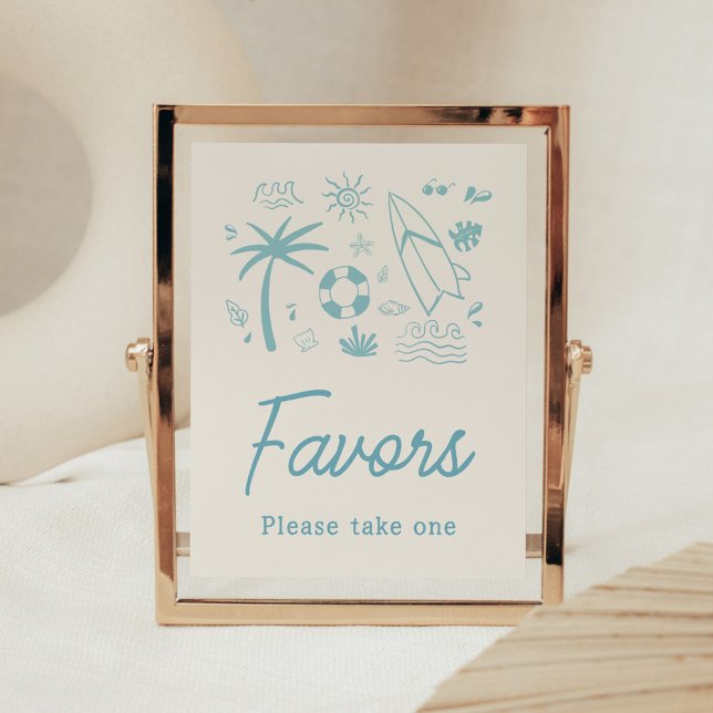 Poster Bebê Surf Azul nos Favoritos do Chá de fraldas Con (Blue Surf Baby on Board Baby Shower Favors Sign)
