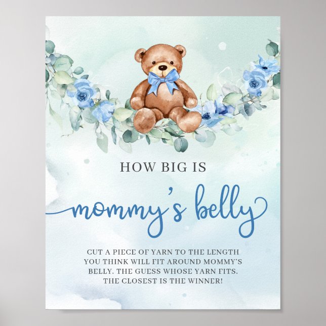Poster Bebê urso azul floral Quão grande jogo de barriga  (Frente)