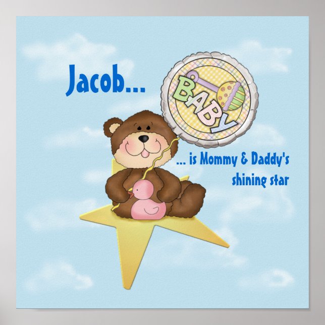 Poster Bebê Urso de Teddy numa Estrela (Frente)