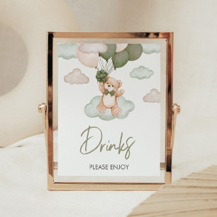 Poster Bebê Verde Bear Balões Chás de fraldas Bebidas