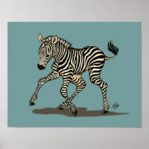Bebê zebra sobre fundo azul