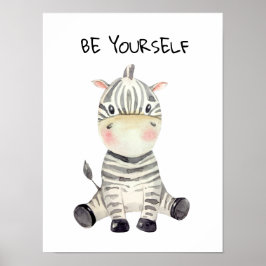 Poster Bebê Zebra Watercolor Seja Você Mesmo
