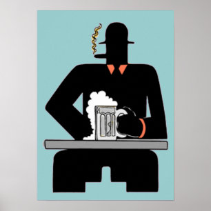 Póster Bebedor de cerveja do art deco