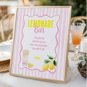 Poster Bebedouro de Limonada com Listras Rosa de Limão Re