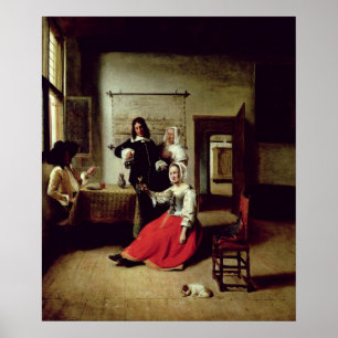 Póster Bebendo com soldados, 1658 da mulher