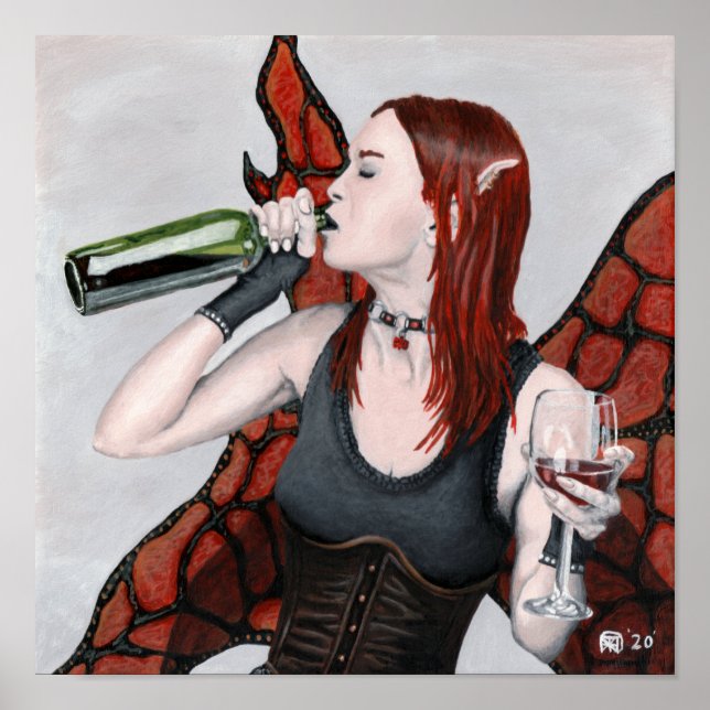 Poster Bebendo de Fada Mágica Vinho Fantasia Muralha de A (Frente)