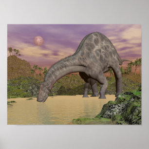 Poster Bebendo do dinossauro do Dicraeosaurus - 3D rendem
