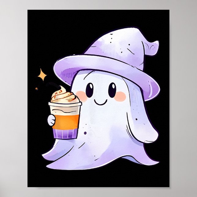 Poster Bebendo Fantasma Bonito Café Casal Café Halloween  (Frente)