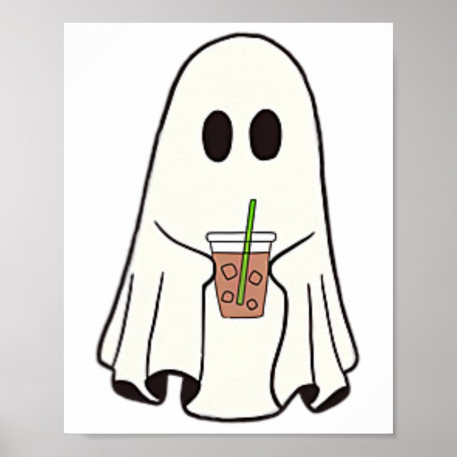 Poster Bebendo Fantasma Dia de as Bruxas engraçado De Caf (Frente)