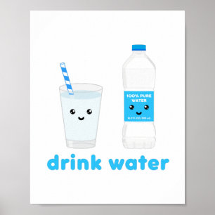 Poster Beber água - design Kawaii