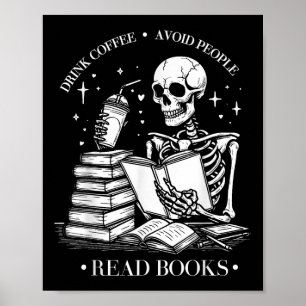 Poster Beber Café Evitar que Pessoas Leia Livros Hallowee