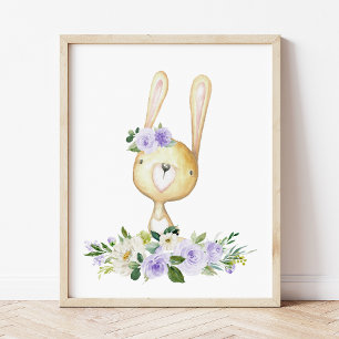 Poster Bebês Coelhinho, Animais Da Floresta, Boho, Flores