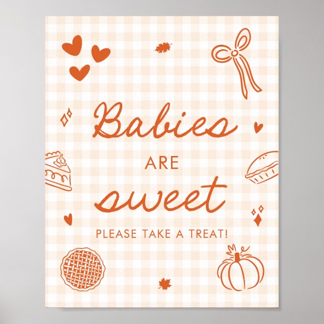 Poster Bebês Cutie Pie de Gingham Laranja de Outono são D (Frente)