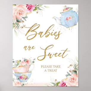 Poster Bebês da Festa de Chá Floral Blush são Doce Presen