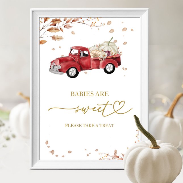 Poster Bebês de Caminhão Vermelho de Outono São Doces Cha (Criador carregado)