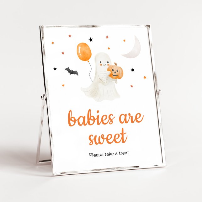 Poster Bebês de Chá de fraldas do Halloween são doces (A Little Boo Baby Shower Babies are Sweet Sign)