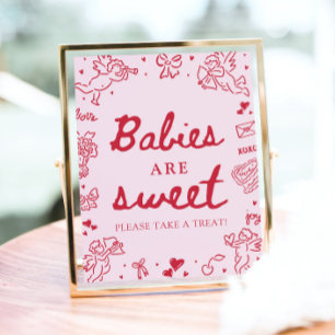 Poster Bebês Fofo Desenhados à Mão Cor-de-Rosa São Doce P