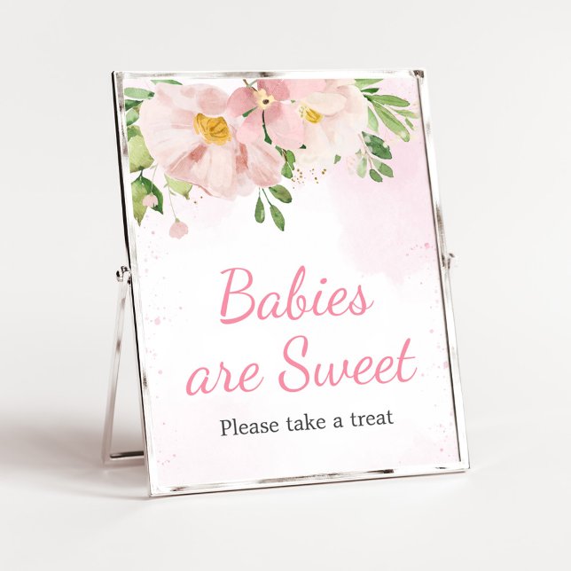 Poster Bebês-Primavera cor-de-rosa-claro são doces (Blush Pink Spring Floral Baby Shower Babies are Sweet Sign)