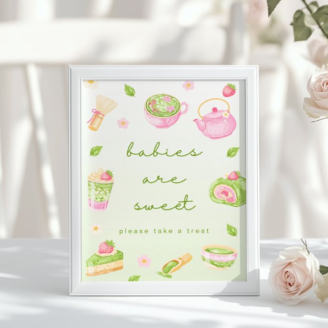Poster Bebês são chá de Matcha doce Rosa Chá de Bebê (Criador carregado)