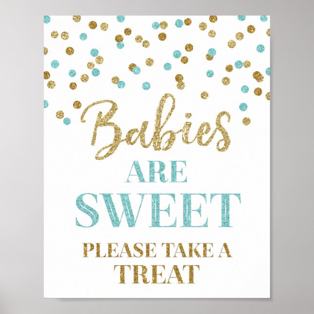 Poster Bebês são doce sinal azul Dourado Confetti (Frente)