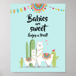 Poster Bebês são Doce Sinal de Baby Shower de Llama Fiest