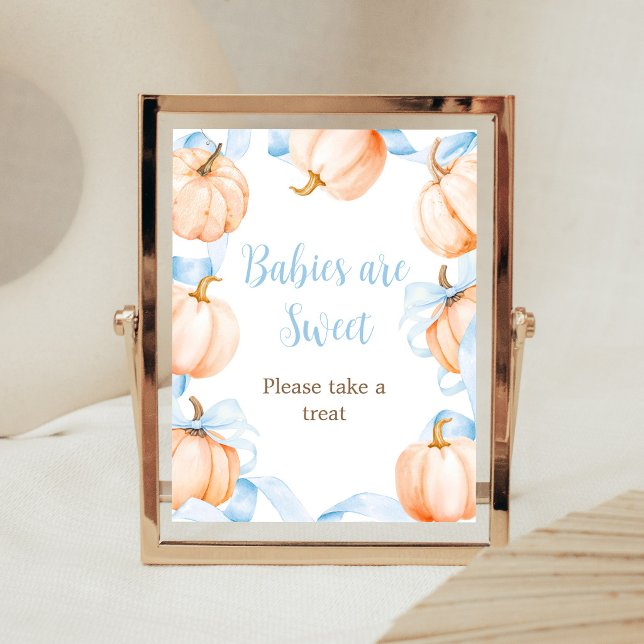 Poster Bebês são Doce Sinal de Chuveirinho de Bebê com La (Boy Bow Pumpkin Baby Shower Babies are Sweet Sign)