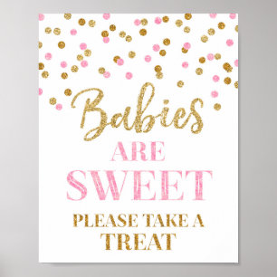 Póster Bebês são doce - Sinal rosa Dourado Confetti