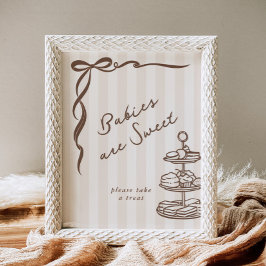 Poster Bebês são doces Bebe Café Marrom Laço Desenhado à 