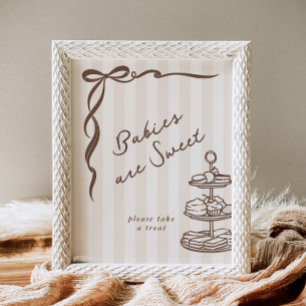 Poster Bebês são doces Bebe Café Marrom Laço Desenhado à 