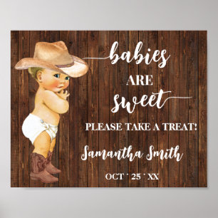 Poster Bebês são doces e tratam Chá de fraldas de cowboy