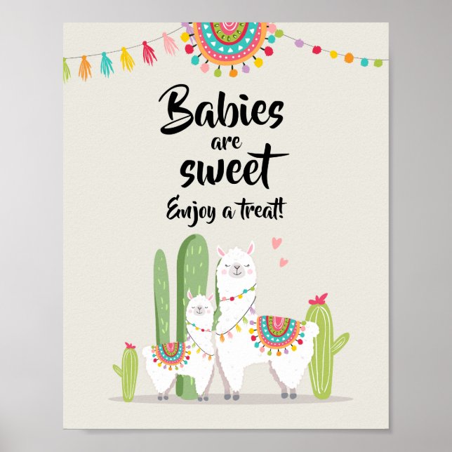 Poster Bebês são Doces Sinal de Baby Shower de Llama Fies (Frente)