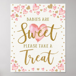 Poster Bebês são doces tratem coração Dourado rosa