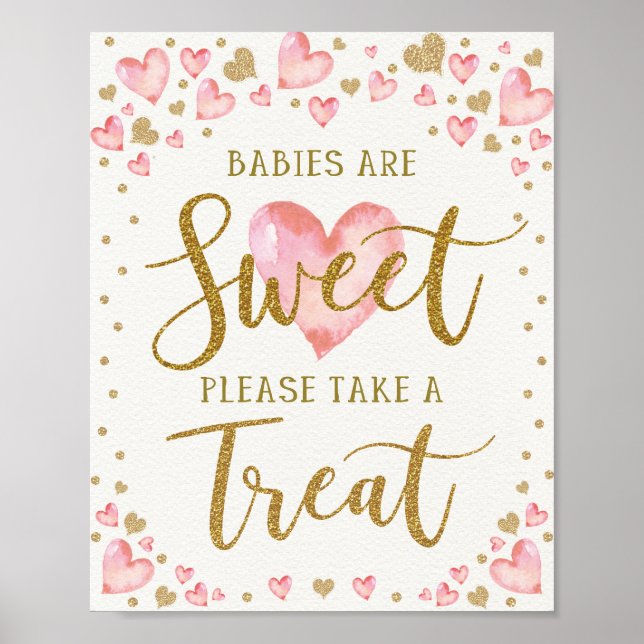 Poster Bebês são doces tratem coração Dourado rosa (Frente)