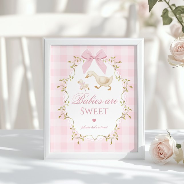 Poster Bebês Silly Goose são doces Gingham Rosa (Criador carregado)