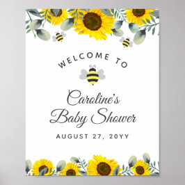 Poster Bebês Sunflower Eucalyptus Chá de fraldas Bem-vind