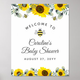 Poster Bebês Sunflower Eucalyptus Chá de fraldas Bem-vind