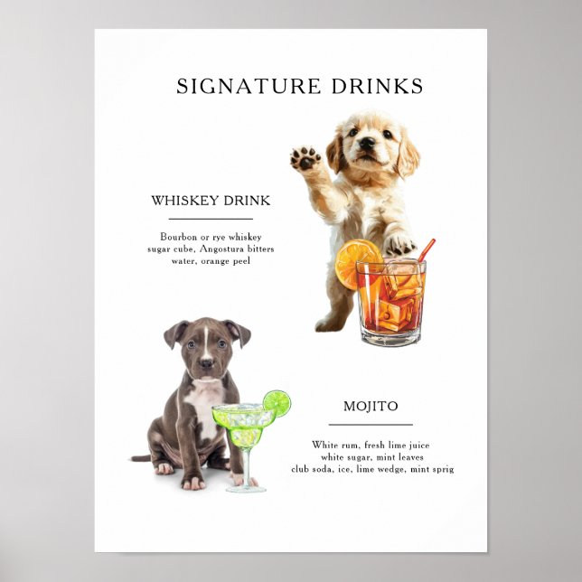 Poster Bebida com a Pegada do Cachorro Cardápio de Bebida (Frente)