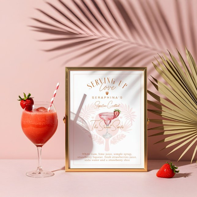 Poster Bebida de coquetel com Chá de panela de seleção (Pickleball Bridal Shower Watercolor Cocktail Drink Poster)