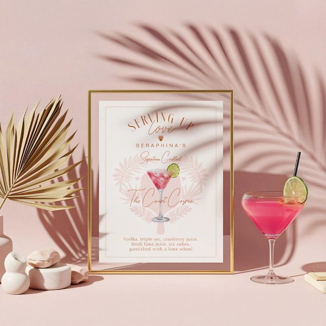 Poster Bebida de coquetel com Chá de panela de seleção (Pickleball Bridal Shower Watercolor Cocktail Drink Poster)